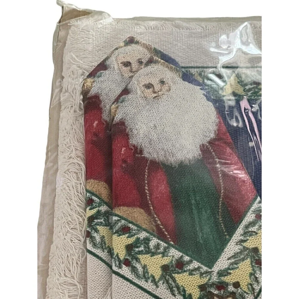Vintage Stevens Linen 4 Placemats Napkins Original Packaging Old World Santa